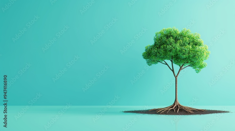Poster a symbolic image of a growing tree with roots spreading underground, representing the steady growth 