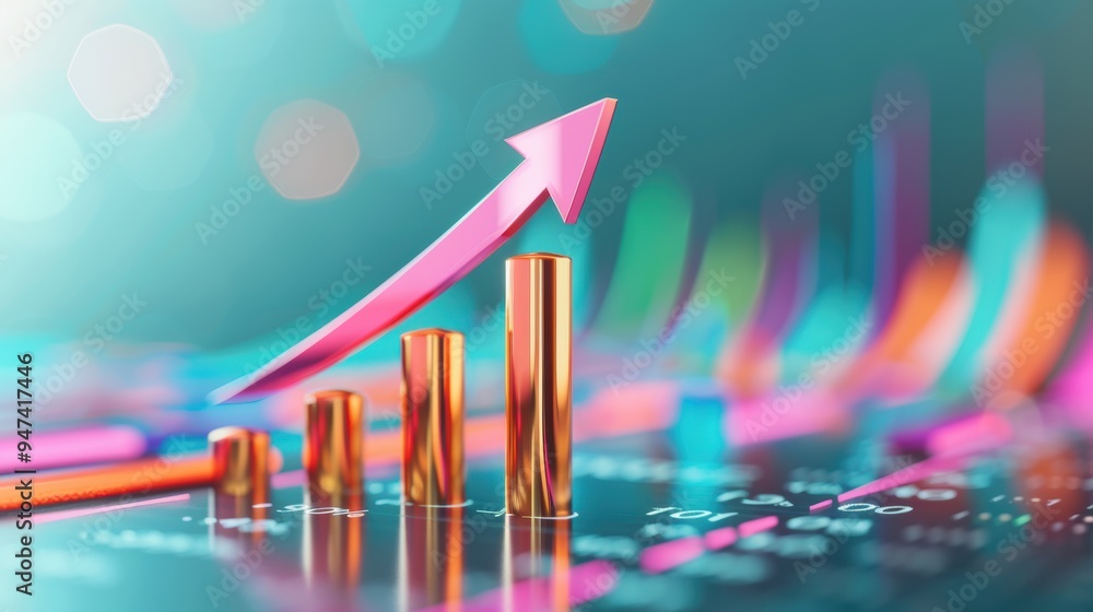 Poster a creative composition illustrating the concept of business growth and advancement, featuring a futu