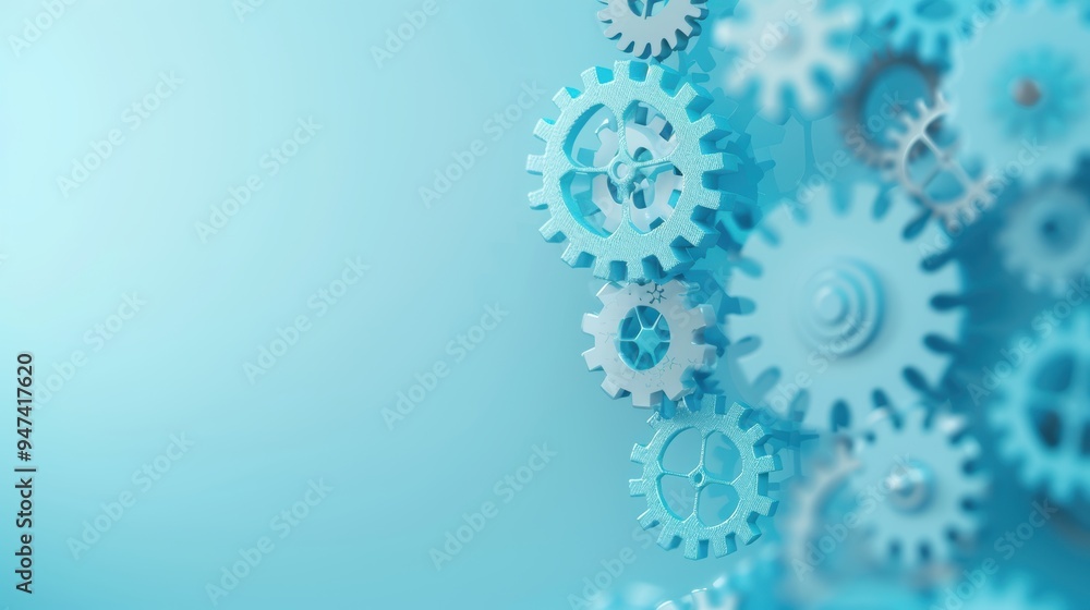 Poster an abstract representation of interconnected gears in motion, symbolizing the mechanisms of business