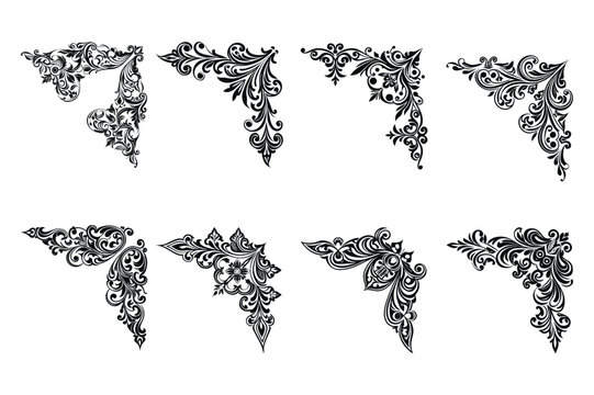 Ornamental Corner Set: Elegant Vector Designs for Websites, Logos, and Invitations