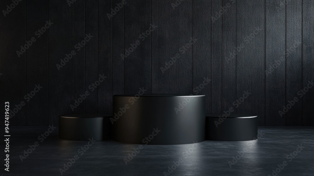 Poster black podium or pedestal on a dark background featuring a cylindrical stand concept empty product di