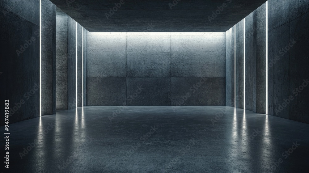Poster dark abstract concrete room with a smooth interior architectural backdrop featuring illuminated elem