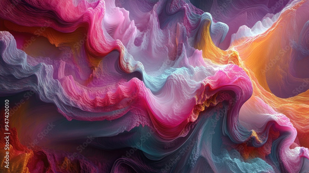 Poster colorful and chaotic fantasy fractal pattern with abstract shapes created through 3d rendering for u