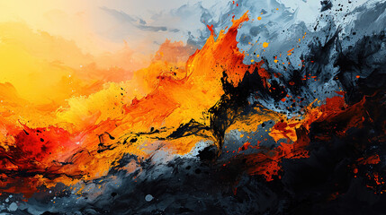 Liquid Paint Orange and Grey Texture Vibrant Abstract Marbling Background