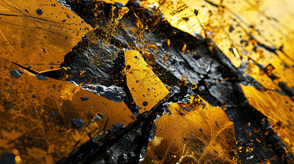 Obraz premium Cracked Stone and Glass Texture Abstract Paint Black and Gold Background