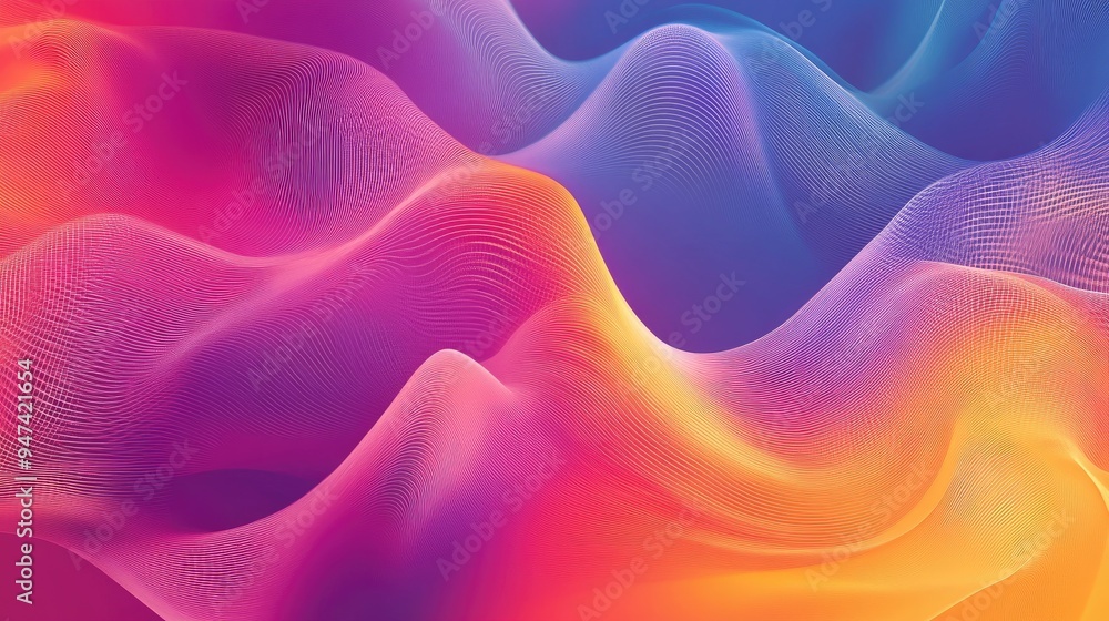 Poster colorful gradient background featuring abstract sound wave patterns