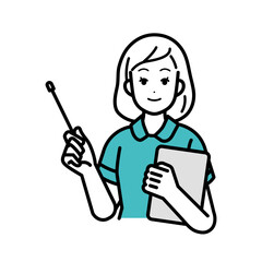 看護師　指し棒を持って説明するイラスト
