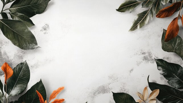 Card design featuring a design space with a white background and artistic leaves integrated into the layout