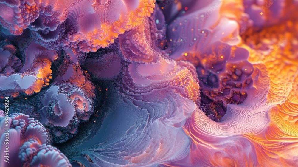 Poster colorful and chaotic fantasy fractal pattern with abstract shapes created through 3d rendering for u