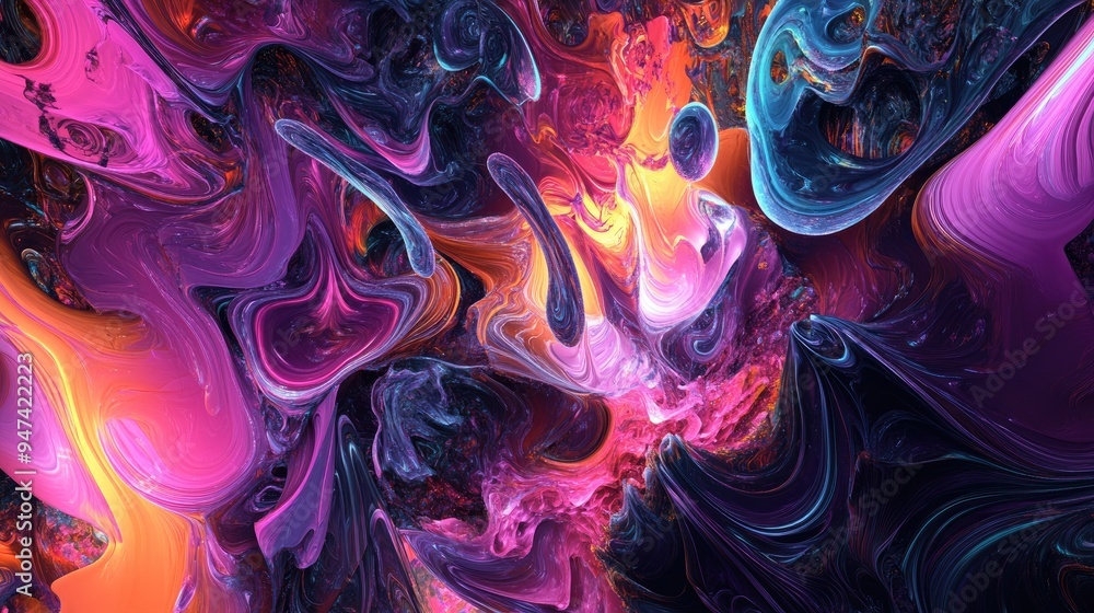 Poster colorful chaotic fantasy fractal pattern featuring abstract shapes 3d render creates a visually stri