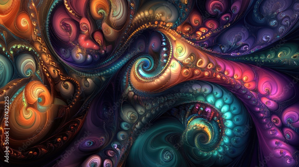 Poster abstract psychedelic image for relaxation features sacred geometry and fractal patterns digital artw