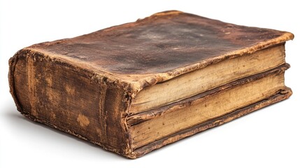 Obraz premium Old leather bound holy bible with cross embossed showing faith and religion