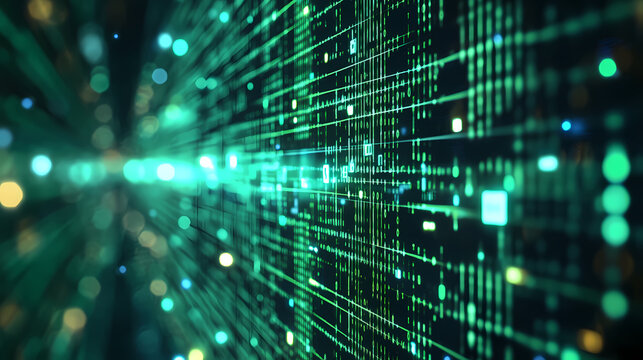 Green digital code science fiction scene background