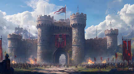Fototapeta premium Knights Castle Gatehouse: Leading Medieval Tournaments and Royal Encounters