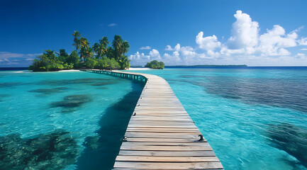 Fototapeta premium Tropical Island Dock: Guiding Exotic Island Getaways with Picturesque Views