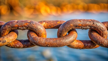 Fototapeta premium A close-up photo of a rusty chain link representing a weak link in a chain, rusty, chain, link, weak, concept