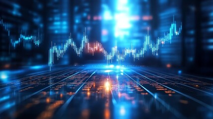 Fototapeta premium Abstract Financial Chart with City Lights and Data Visualization