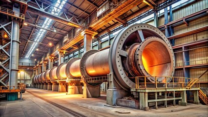 Fototapeta premium Tubular rotary furnace used for calx clinker and cement production, furnace, industrial, manufacturing