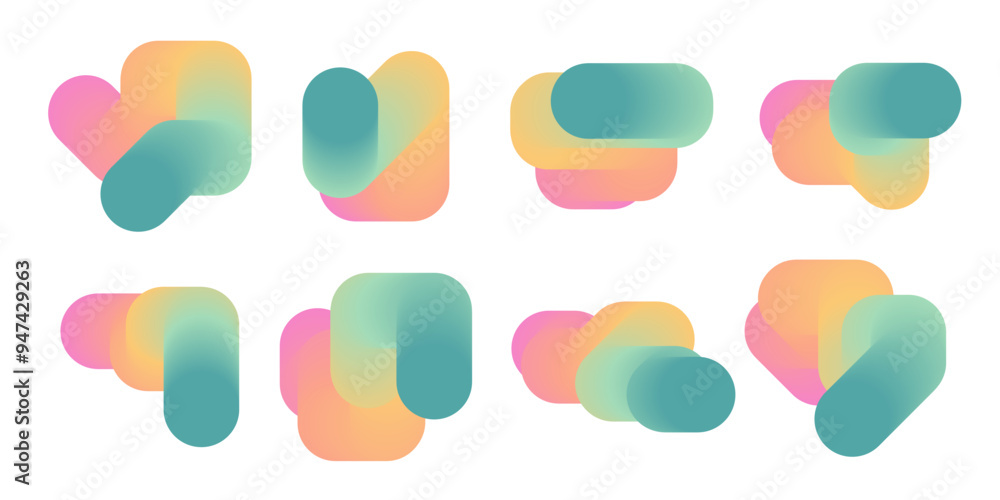 Poster abstract 3d line set. gradient blend geometric lines. liquid colorful shapes in motion