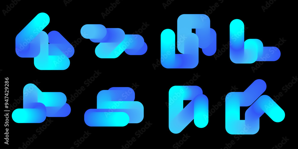 Poster abstract 3d line set. gradient blend geometric lines. liquid colorful shapes in motion