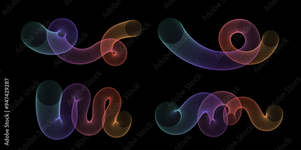 Poster wavy 3d shape with colorful gradient. linear blend vector shape
