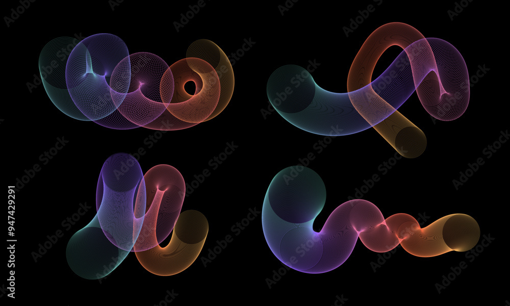 Poster wavy 3d shape with colorful gradient. linear blend vector shape
