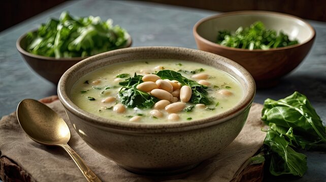 A lusciously creamy white bean soup with escarole
