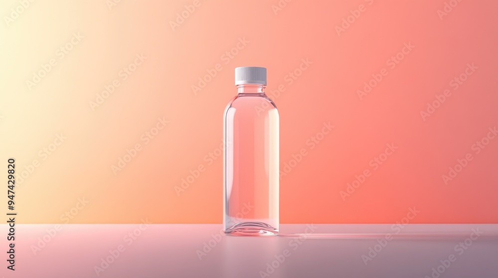 Aufkleber Clear bottle displayed on a gradient background mockup in a 3D scene