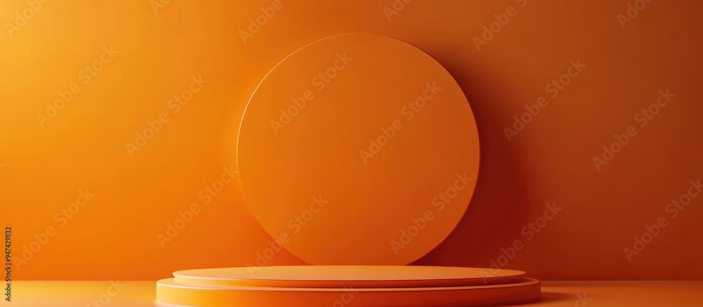 Poster abstract orange geometric shape podium for product presentation against an orange backdrop 3d render