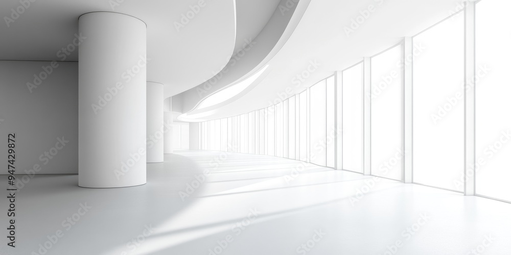 Poster abstract modern architecture with an empty open space interior in 3d rendering
