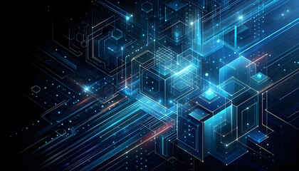 Blue neon geometric abstract background