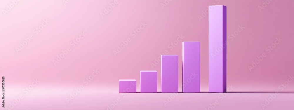Fototapete purple bar graph infographic displaying business profit report on a pink background 3d rendering