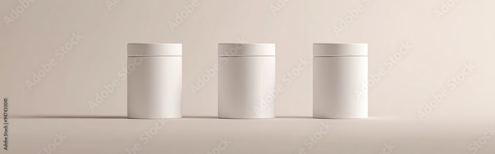 Poster White cylinder packaging mock up on a plain background Backdrop design for product marketing 3D rendering