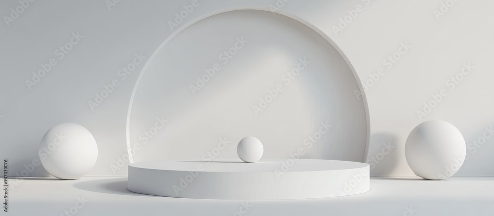 Poster Minimalist white podium setup for mock up presentation with ample copy space featuring a 3D rendered abstract background design