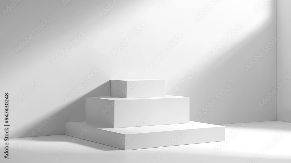 Poster white rectangle cube product display on isolated background abstract geometric concept studio podium