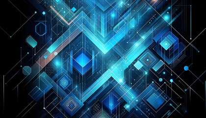 Blue neon geometric abstract background