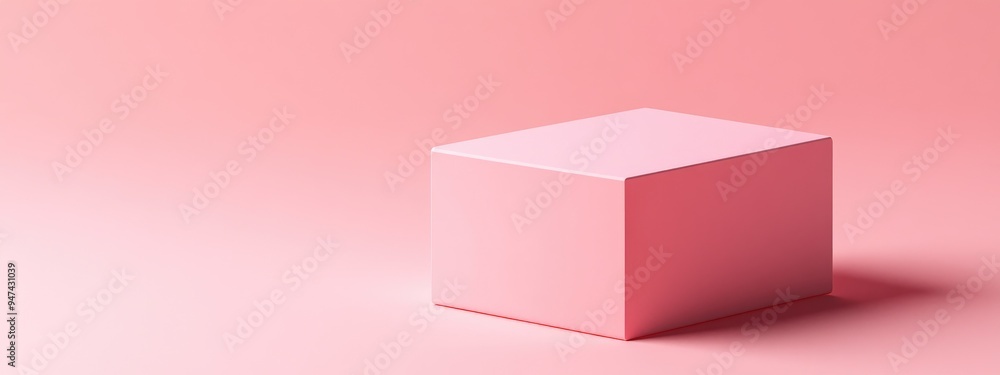Aufkleber Box mockup on a pink background with minimal geometric design 3D rendering