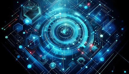 Blue neon geometric abstract background