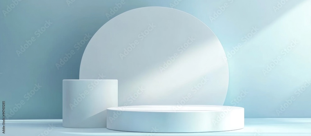 Poster abstract white podium set against a blue background mockup display for product presentation 3d rende