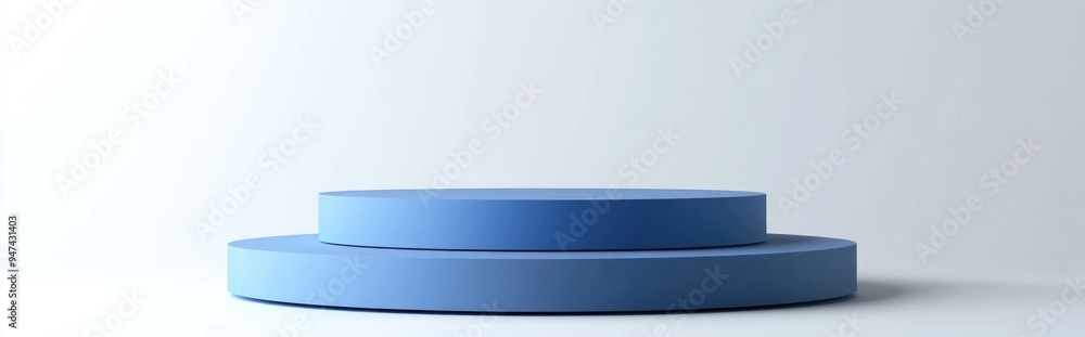 Poster blue 3d rendered podium with clipping path isolated on a white background