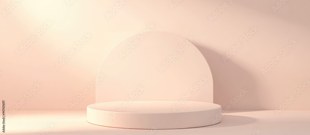 Poster Abstract podium and empty display stand with a minimalist design featuring a primitive shape against a pastel colored background in 3D rendering