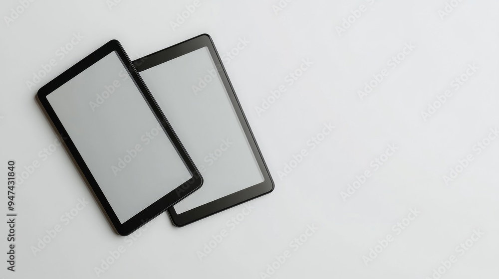 Poster Two tablets against a white backdrop suitable for various applications 3D rendering