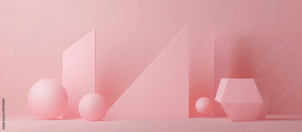 Poster Minimal abstract composition featuring geometric shapes on a soft pink background 3D visualization