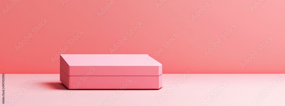 Aufkleber Box mockup on a pink background with minimal geometric design 3D rendering