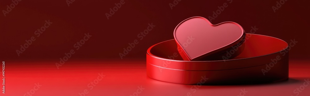 Poster Red heart box in a red environment 3D rendering
