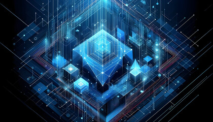 Blue neon geometric abstract background