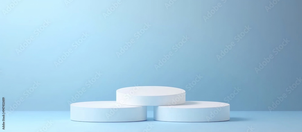 Poster abstract white podium set against a blue background mockup display for product presentation 3d rende