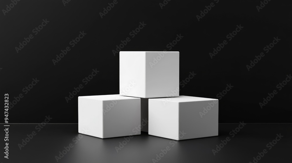 Poster minimalist white cube pedestal for showcasing products square frame mockup black background display 