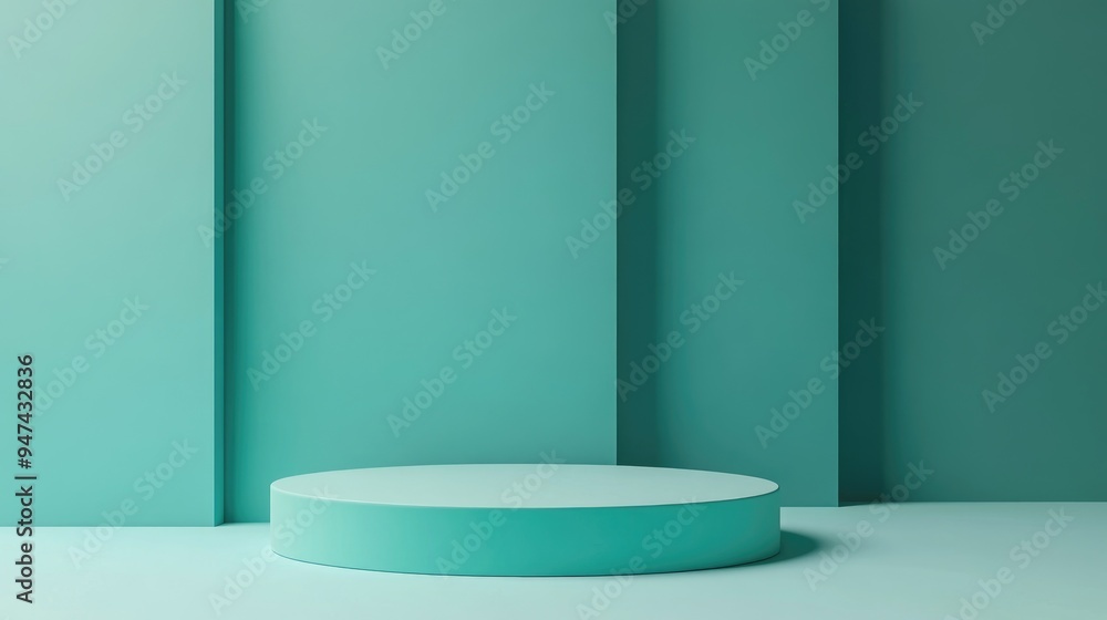 Poster empty podium or pedestal set against a turquoise background featuring a display concept blank produc
