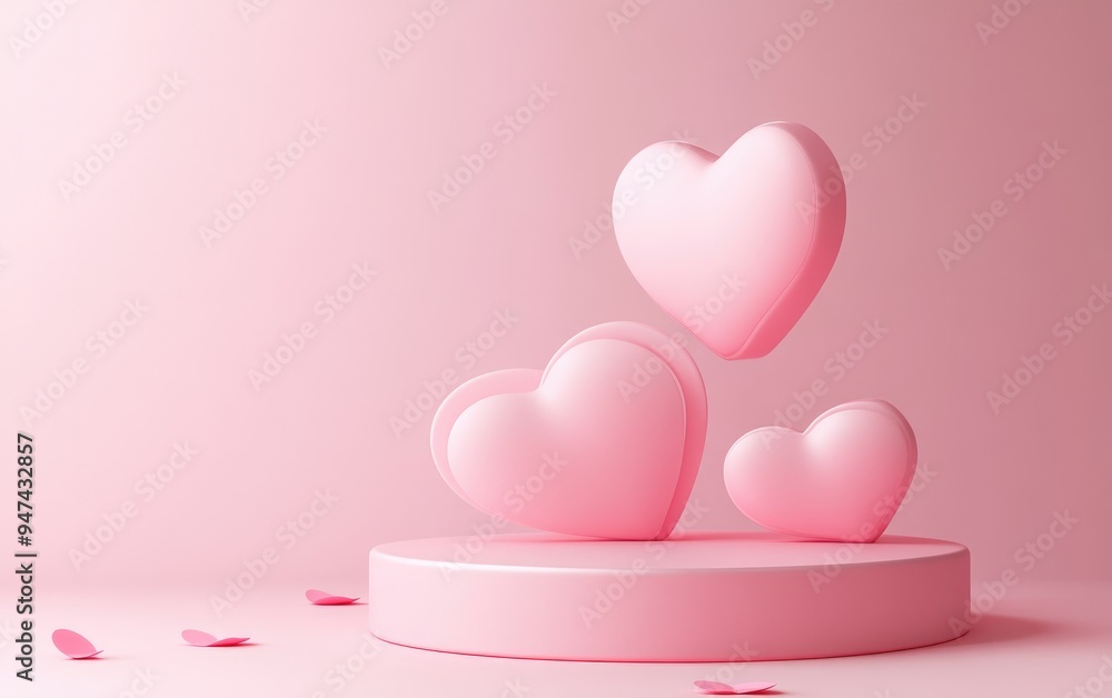 Poster premium podium stand on a soft pastel background decorative greeting card design for valentine s day